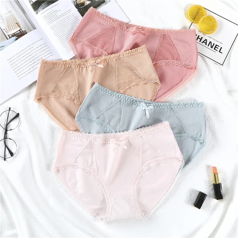 Cotton Panty 4Pcs/lot Solid Women's Panties Comfort Underwear Skin-friendly Briefs For Women Sexy Middle Waist Panty Intimates - Цвет: color  pink  blue