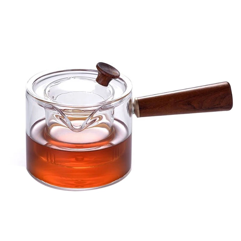 Glass Steaming Teapot Heat Resistant Wooden Handle Tea SteamerTea