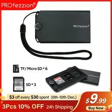 PROfezzion – étui pour carte SD/ Micro SD/ TF, portefeuille coque en métal, étui Anti choc pour 3 cartes SD/SDHC/SDXC et 6 cartes TF/ Micro SD/ MSD