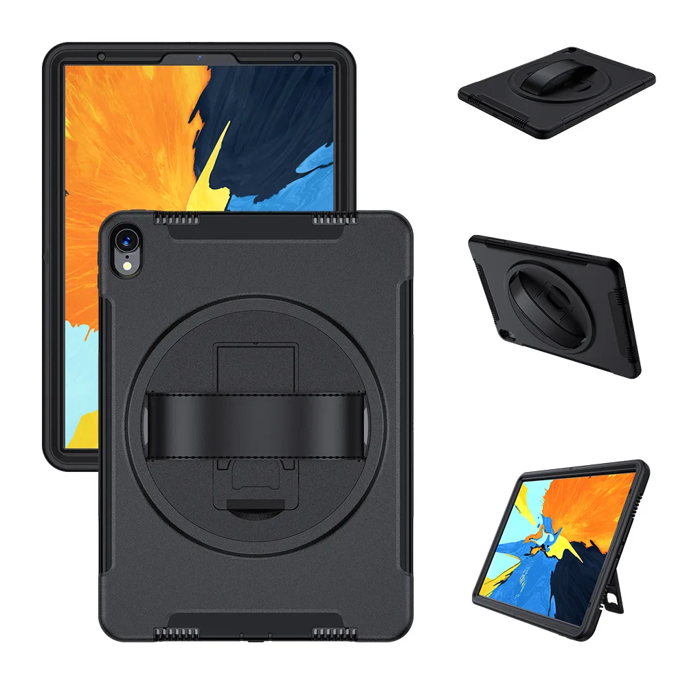 

For iPad Pro 11 2018 Tablet Pro11 Shockproof Case With 360 Rotatable Hand Strap Stand Heavy Duty Rugged TPU+PC Back Cover FTL01