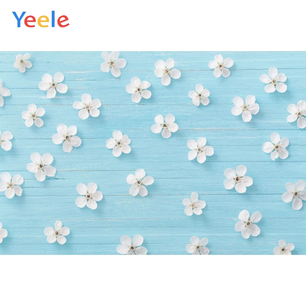 

Yeele White Flower Blue Wood Board Backdrop Baby Portrait Pet Food Customized Vinyl Photography Background For Photo Studio