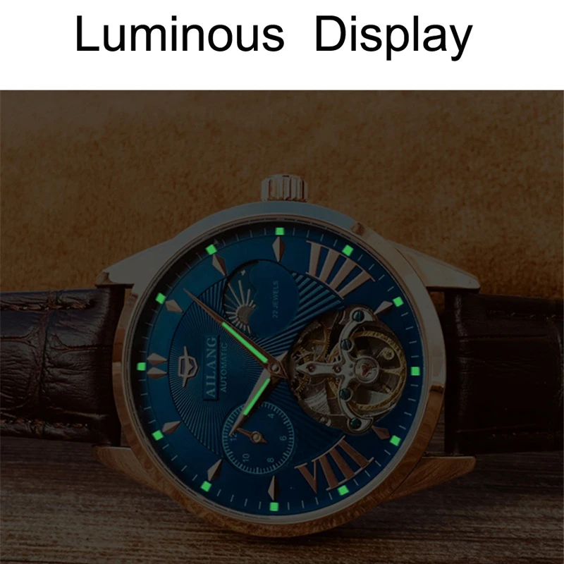 AILANG Top  Luxury Moon Phase Skeleton Tourbillon  Men Automatic Mechanical Male Wrist_voghion.com