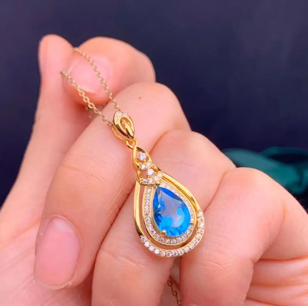 

lose money sale water drop topaz pendant of necklace for women silver jewelry natural gemstone real 925 silver gold chain gift