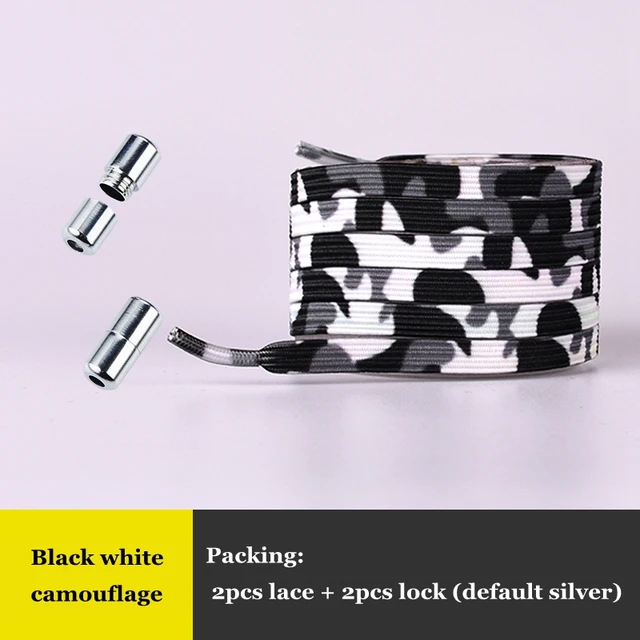 Elastic No Tie Shoelaces Colorful Flat Shoe laces Sneakers shoelace Metal Lock Lazy Laces for Kids Adult One size fits all shoes B-White camouflage