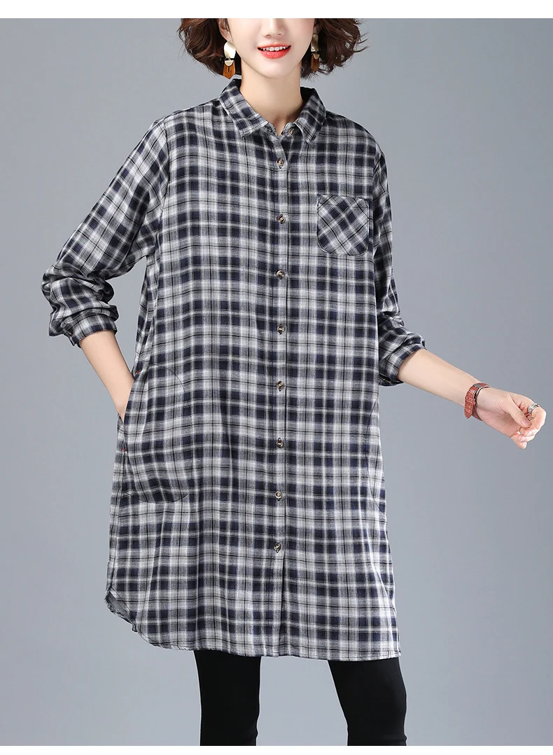 Vrex Новое поступление женской одежды осенне-зимняя свободная версия желанная женская блузка хлопковая клетчатая обычная для женщин