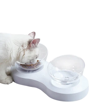 

20° Adjustable Cat Bowl Designed For Cat Pets Cute Bowl Drinking Cat Food Bowl Oblique Transparent Cats Double Bowl Pet Products