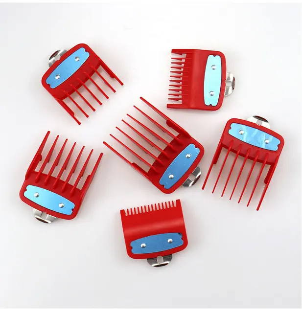 universal hair clipper cutting comb cover, barber shop trimmer protective gear accessory limit comb hairdressing tool 6pcs Red