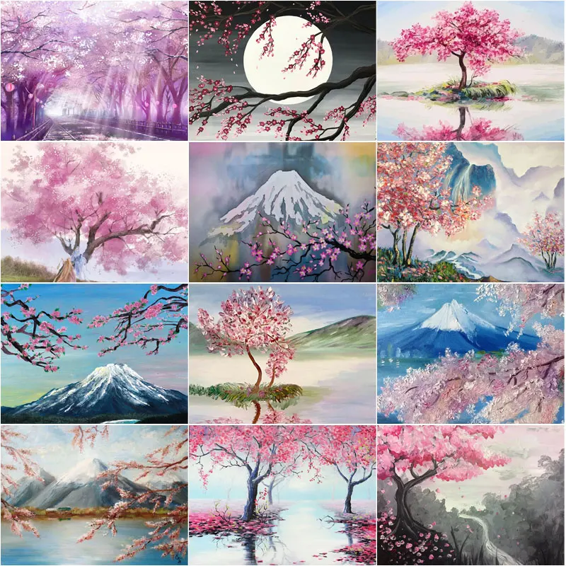 Алмазная живопись пейзаж Fuji гора цветение вишни 5D сделай сам круглые алмазы