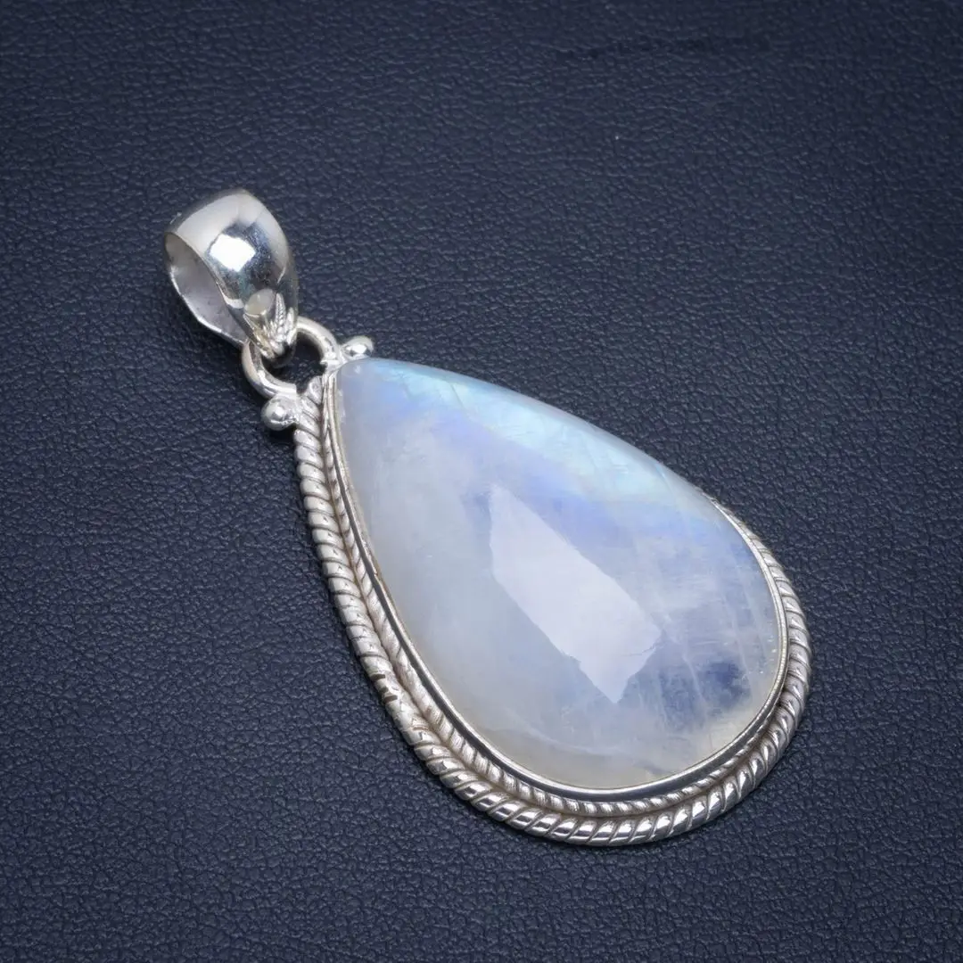 

Natural Rainbow Moonstone Handmade Unique 925 Sterling Silver Pendant 2" B3118