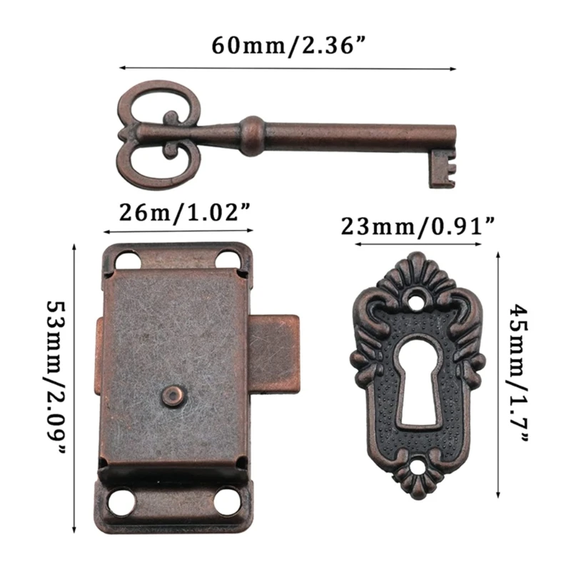 Antique Hasp Vintage Iron Drawer Locks with Key Decorative Furniture Hardware for Wooden Jewelry Box Cabinet drawer lock images - 6