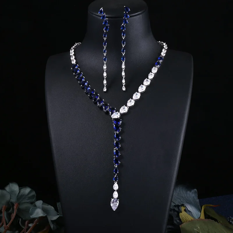 JANKELLY дизайн Роскошные AAA циркон капли воды форма ожерелье кулон набор для женщин, высокое качество Вечерние/ювелирные изделия Свадебные
