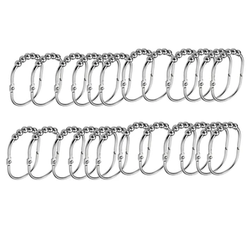 

24 Pack Wide Shower Curtain Rings Hooks Set,Decorative Polished Chrome Finish,Easy Glide Rollers,Rings for Shower Rods
