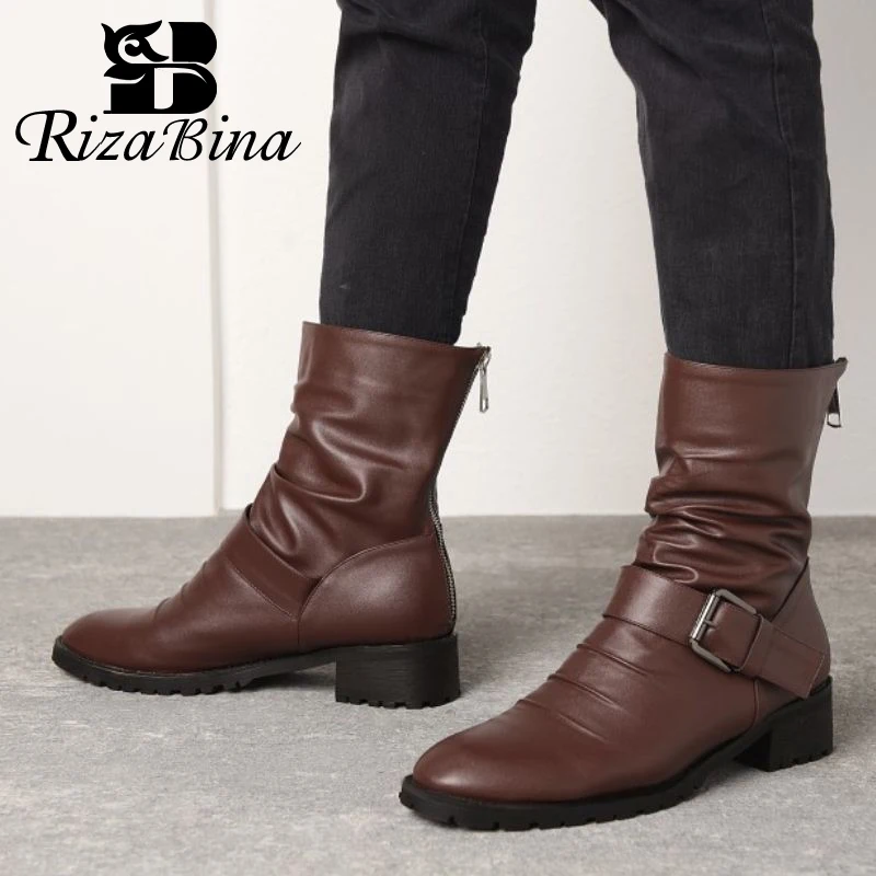 RIZABINA/новые женские зимние ботильоны размера плюс 34-52 2020 офисные теплые