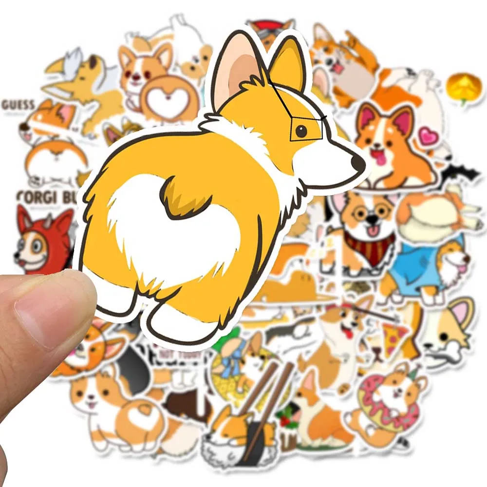 TD ZW 50pcs Pet Corgi Dog Stickers Cute Cartoon Stickers On Lptop Cup Water Bottle Luggage Phonecase DIY Stickers Animal Sticker