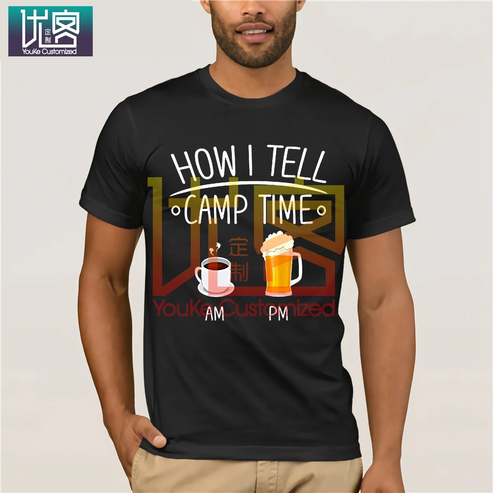 

2020 Brand Coffee Am Beer Pm How I Tell Camp Time T-Shirt Men's Short Sleeve T-Shirt Humor Tee Shirt 100% Cotton Tops Graphic