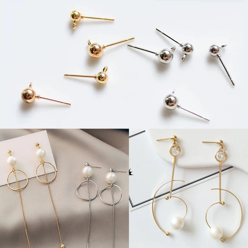 

20pcs Stainless Steel Round Head Earring Stud Ear Pins For Diy Jewelry Making Drop Earrings Accessories Earring Pins Findings