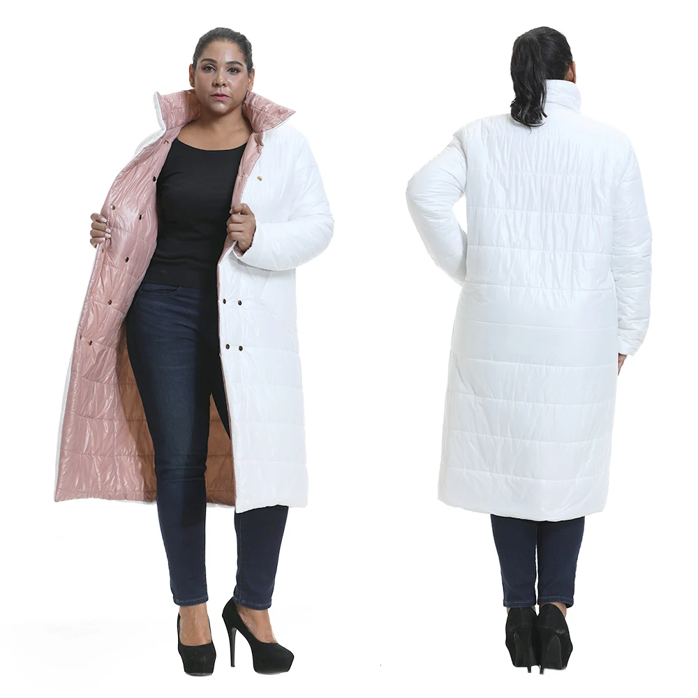 White Khak 6XL женское двухстороннее пальто, зимняя теплая длинная куртка, Повседневная ветрозащитная куртка размера плюс, Женская однотонная хлопковая куртка, верхняя одежда D30 - Цвет: White Khak