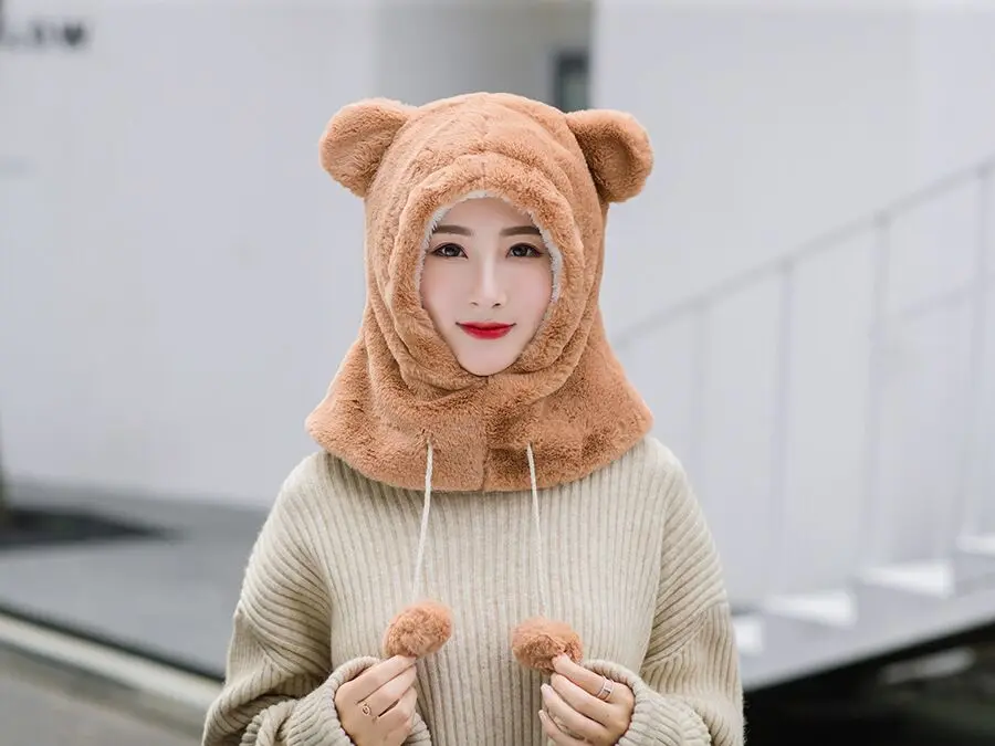 PLOERMIN новые милые Мультяшные уши Skullies Beanies кроличий мех вязаные шапки зимние толстые теплые мягкие Твердые крышки Зимние женские шапки