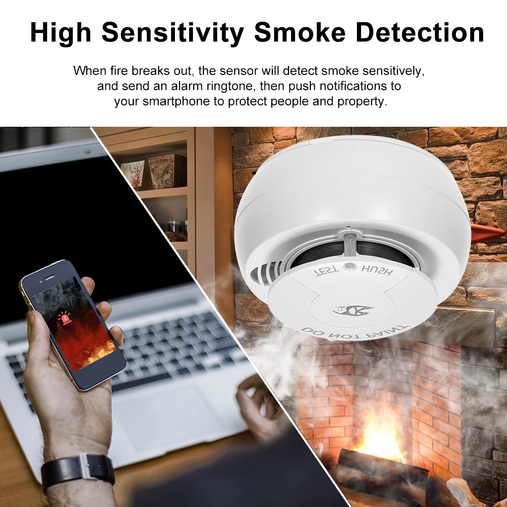 Wifi детектор дыма, умный датчик пожарной сигнализации, беспроводная система безопасности, умный дом, приложение Tuya, контроль, пожарный детектор для дома, кухни