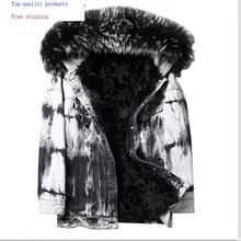 Мужское меховое пальто, парка с воротником из натурального меха енота, зимняя мужская куртка с шерстяной подкладкой, джинсовые куртки размера плюс, парки wpDD1801 KJ1409