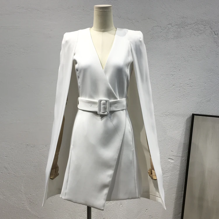 cape dress Легкое оранжевое/Белое платье-блейзер с поясом, простой силуэт, смокинг, костюм с запахом, платье с глубоким вырезом, строгий костюм - Цвет: cape dress