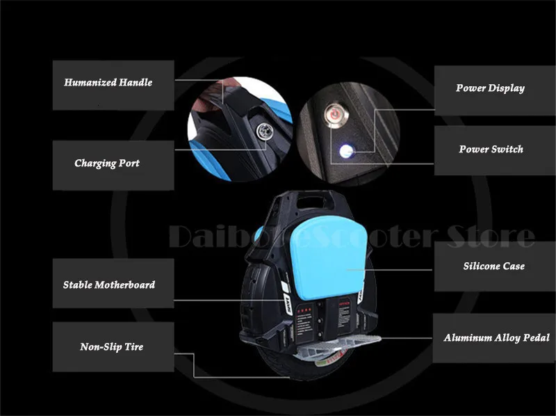 Daibot One Wheel Electric Unicycle Scooter Self Balancing Scooters 500W 60V With Bluetooth Speaker Electric Scooter For Adults   (4)