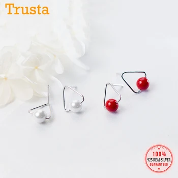 

Trustdavis 925 Sterling Silver Fashion Geometric Triangle Synthesis Pearl Stud Earrings For Women Wedding Jewelry Gift DA158