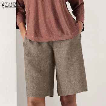 

Stylish Summer Shorts Women's Solid Short ZANZEA 2020 Casual Elastic High Waist Trousers Female Button Straight Shorts Plus Size