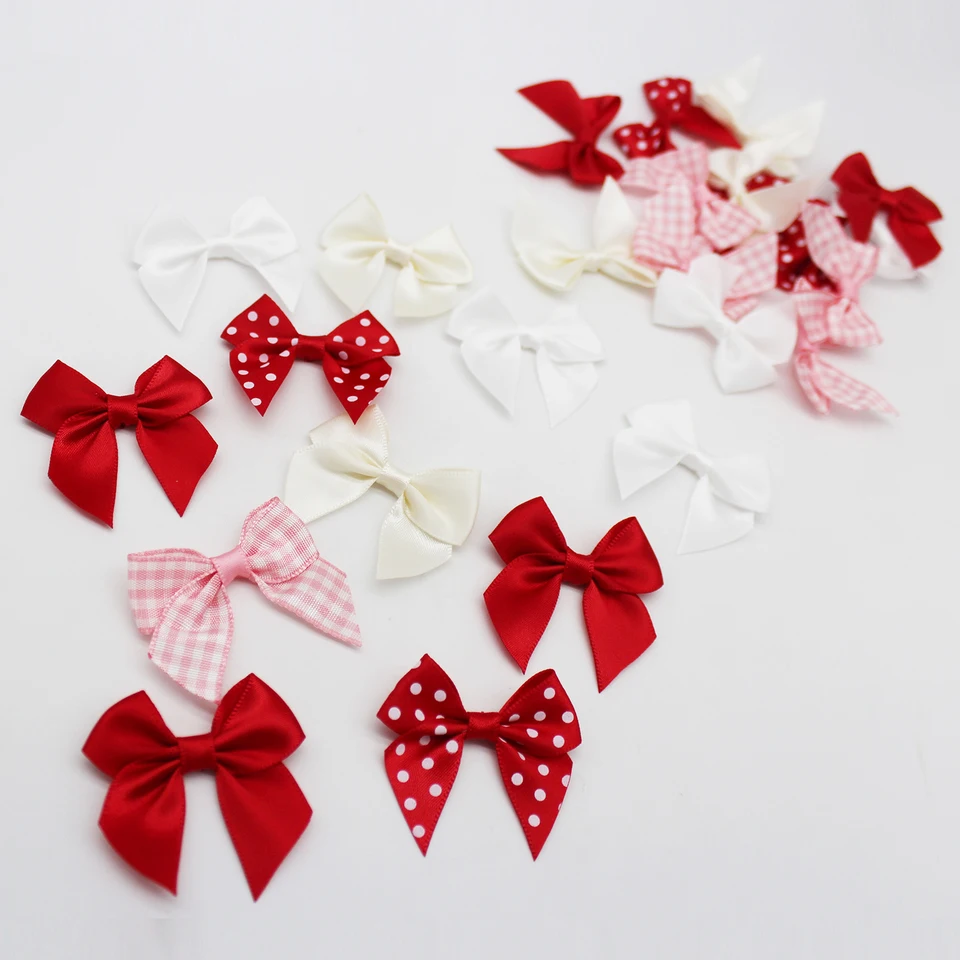 100 Pcs Satin Bow Ribbons With Gold Edge - 20mm Mix Color Embellishment Decorations