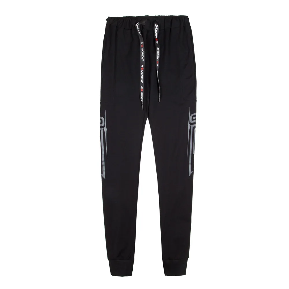 spring new men's elastic sports pants printed with side pressing light strip casual pants for men