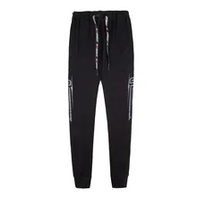 spring new men's elastic sports pants printed with side pressing light strip casual pants for men