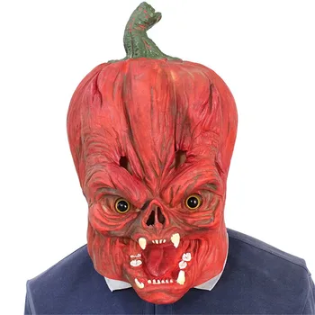 

Halloween Rave mask accessories жабо frill New Deluxe Novelty Scary Costume Party Props Latex Pumpkin Head Mask free shipping #3