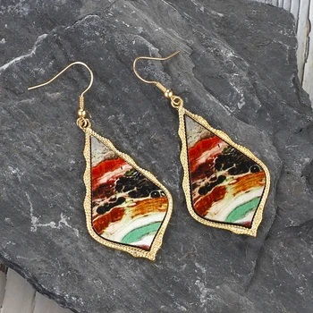 

AENSOA Vintage Wooden Print Water Drop Dangle Earring For Women Geometric Metal Leaf Painting Fashion Drop Earrings 2019 Jewelry