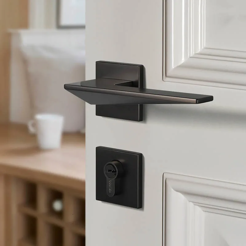  1 Set Simple/black Door Lock American Style Bedroom Door Handle Lock Interior green bronze Door Han - 4000259464117