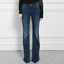 Осень зима женские джинсовые расклешенные брюки стрейч средняя талия эластичные женские джинсы