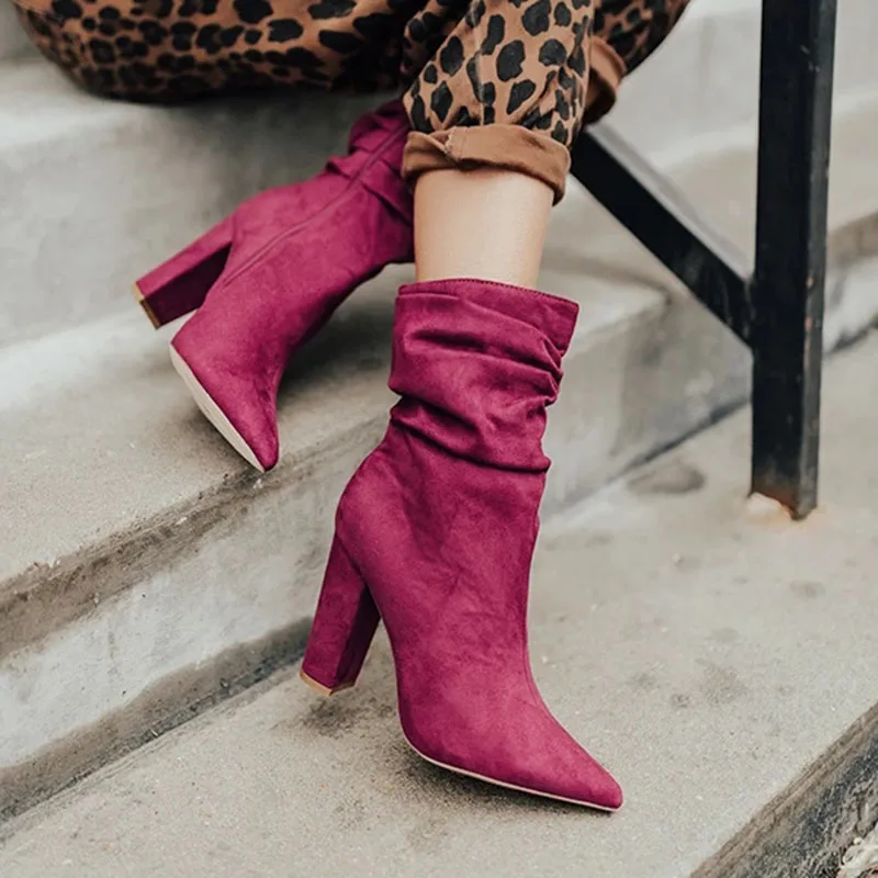 

2019 Ankle Boots for Women Slim Stretch Pointed Toe Sock Boots Square High Heel Boots Shoes Woman Autumn Fashion Bota Feminina