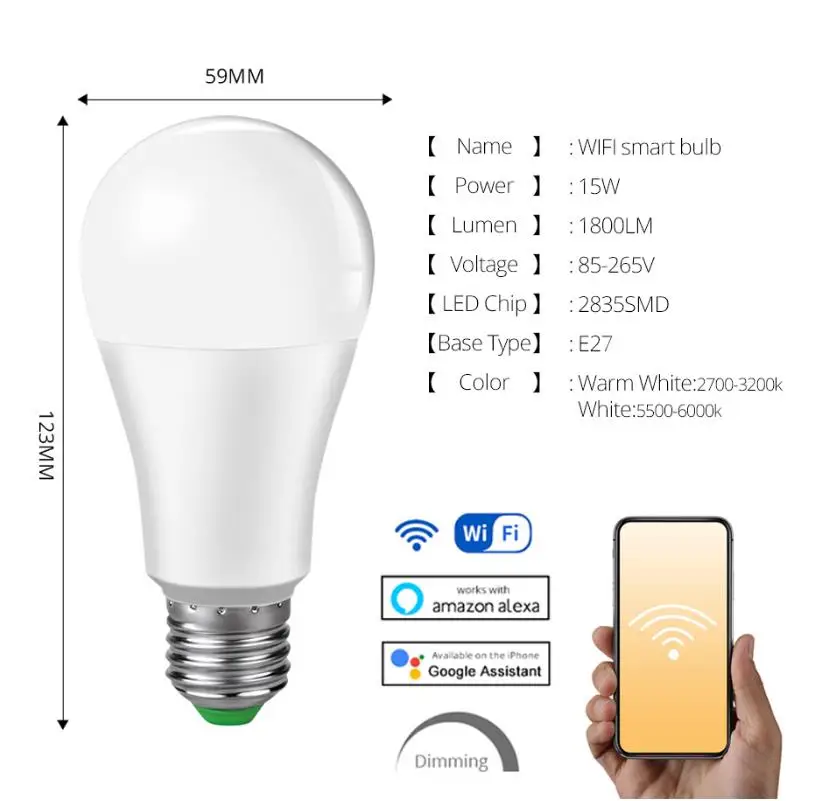 85-265 в E27 светодиодный светильник RGB 15 Вт Wifi с управлением через приложение RGB умная лампа 10 Вт RGBW подсветка rgbww Лампа ИК-пульт дистанционного управления Домашний Светильник ing лампочка