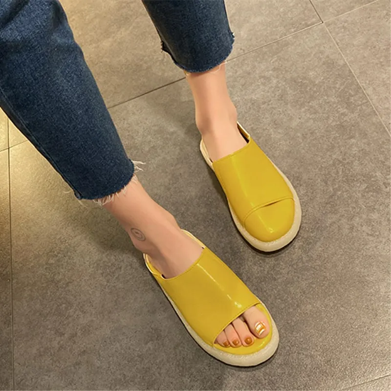 SLHJC Casual Shoes 2020 Spring Summer Candy Flats Round Toe Leather Loafers Slip On Fold Heel Anti Skid Flat Heel Shoes afbeelding