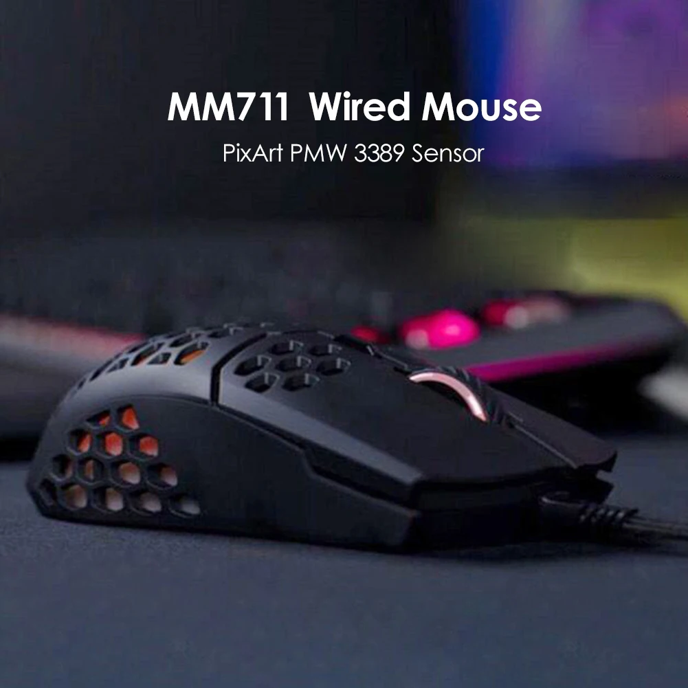 MM711 Wired RGB Gaming Mouse With PixArt PMW 3389 Sensor 16000DPI Adjustable Honeycomb USB Optical Gamer Mice For Desktop Laptop