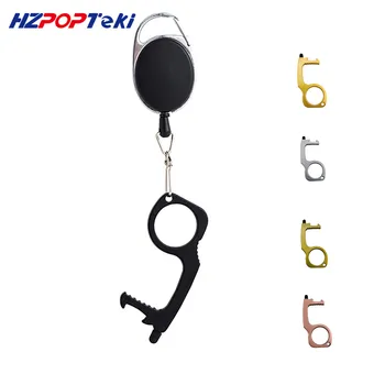 

Wholesale Newly Portable No Touch Door Opener Pull Ring EDC Screen by Function of Corkscrew Elevator Press Touchable Zinc Alloy