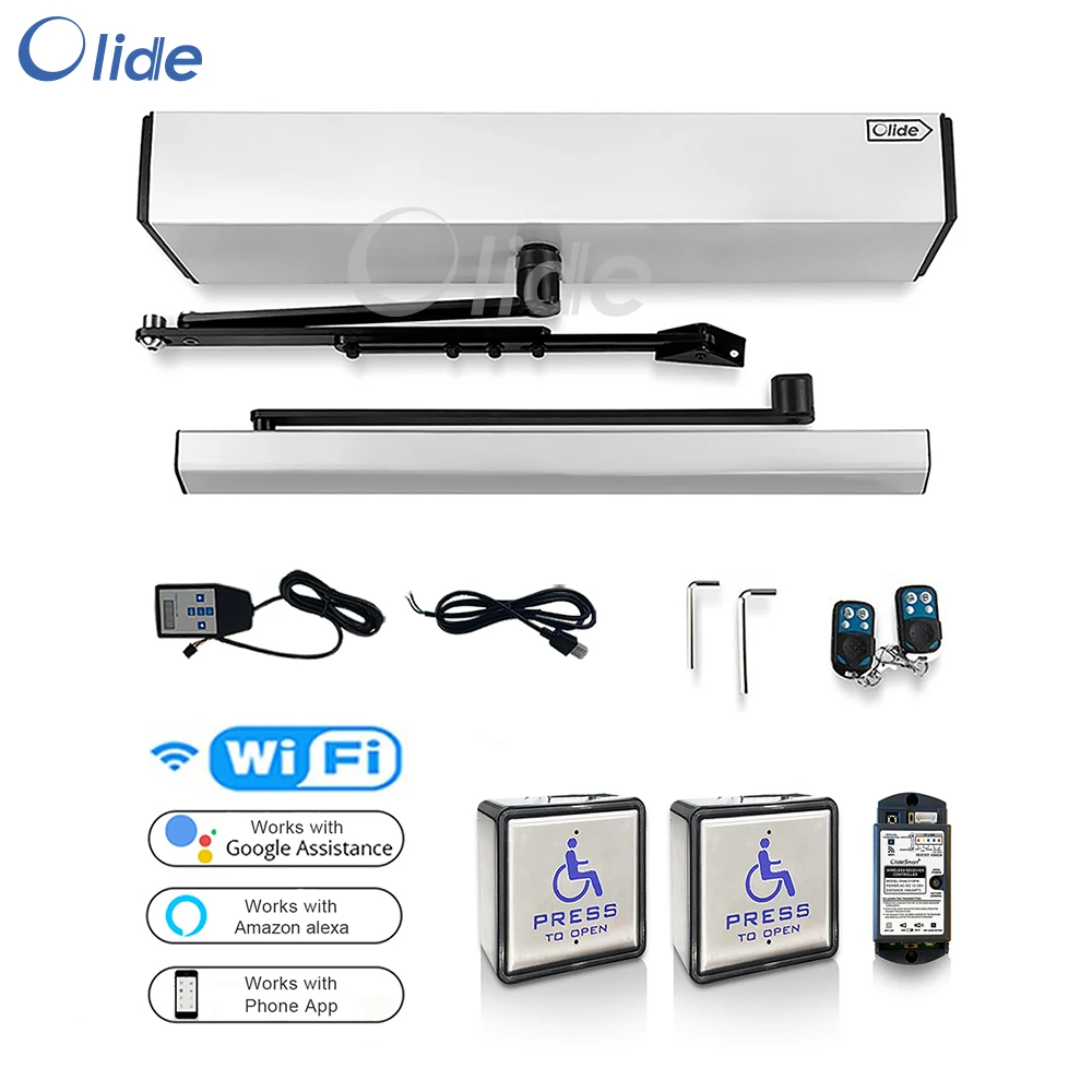 

Olide-120B Smart Automatic Handicap Door Opener with 2pcs Wireless&Wired Handicapped Press Button Switch