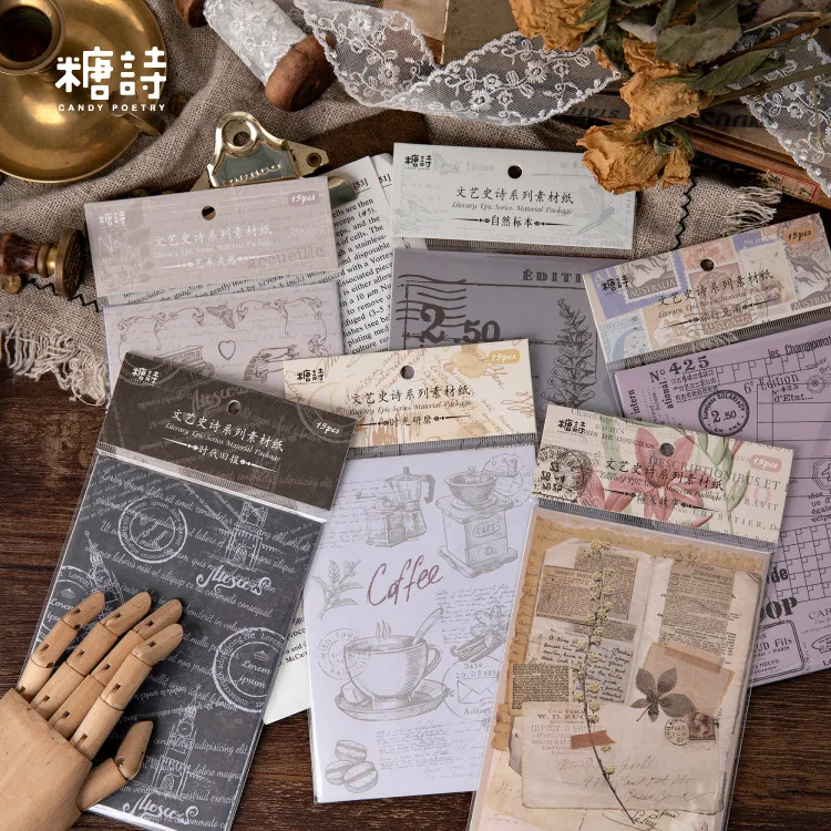 

Mohamm 15PCS 100mm140mm Literary Epic Series Creative Retro Literary Memo Pad Sticky Note Hand Decoration Scrapbooking Girl Scho
