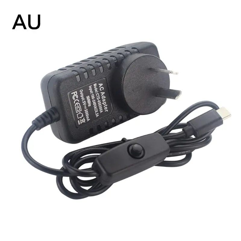 5 в 3A Тип C зарядное устройство кабель адаптер питание с переключателем для Raspberry Pi 4 Модель B AU/UK/EU/US разъем R9UA