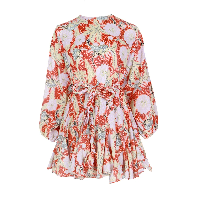 print3 TWOTWINSTYLE хит, цветное Платье с принтом, женское платье с длинным рукавом и круглым вырезом, высокая талия, на шнуровке, женское платье, Весенняя Повседневная мода - Цвет: print3