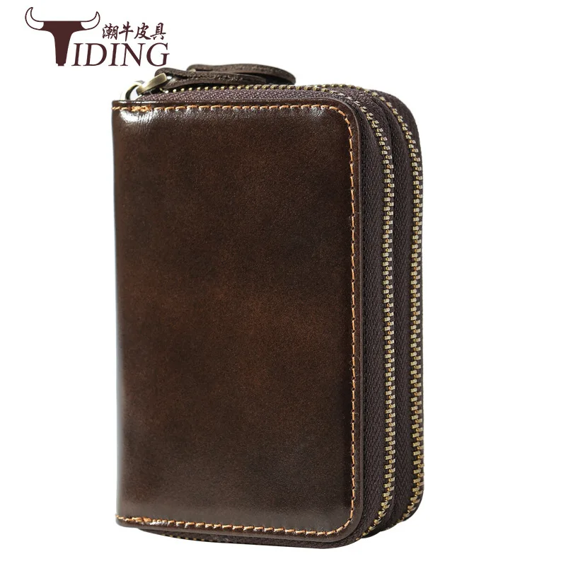 

Tiding Genuine Leather Double Layer Zip Coin Purse Men's Multi-functional Car Key Wallet Women's Vintage Colored Leather Wallet