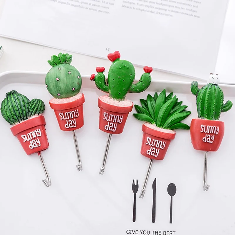 

Wall Hook Cactus Adhesive Artificial Flower Pot Plant Home Decor Storage Organizer Key Rack Bathroom Kitchen Towel Hanger