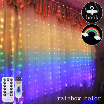 3X2.8M Regenboog Gordijn Lichten Led String Garland Fairy Ijspegel Decoratieve Verlichting Voor Christmas Party Slaapkamer Muur Bruiloft Decor