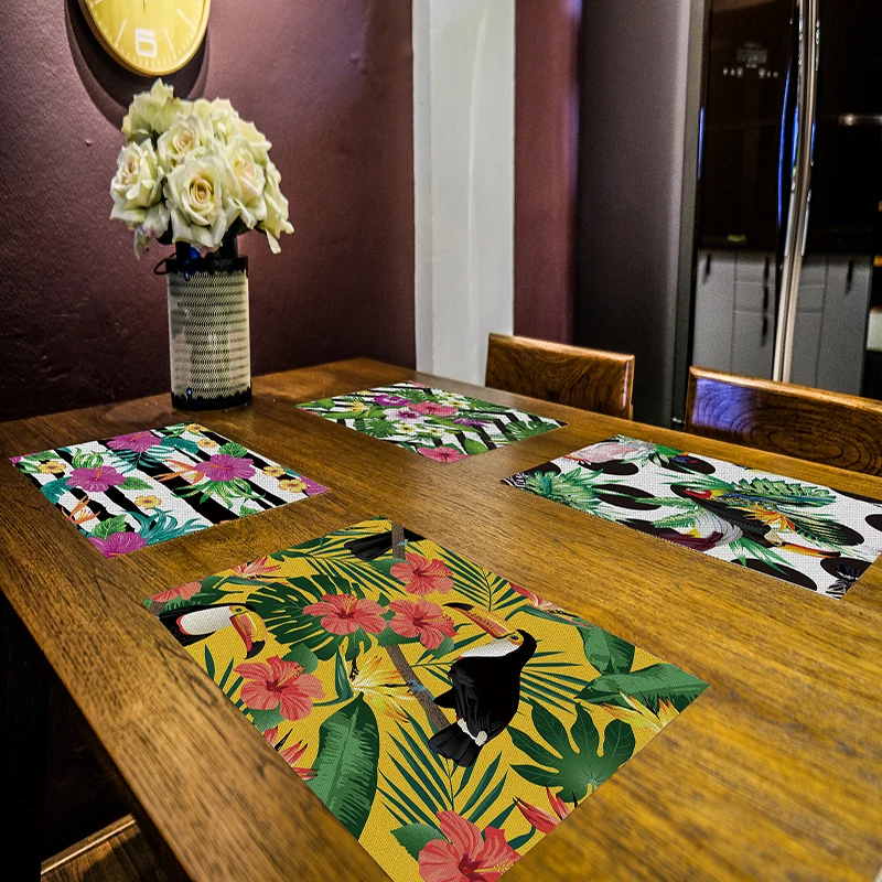 Коврик под столовые приборы, подстаканники для украшения стола, рисунок "тропические растения", декоративный коврик для дома, отеля, кофейного чая, нескользящий изоляционный коврик
