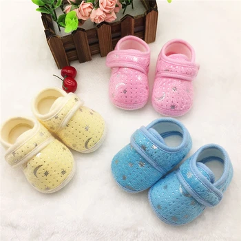 

Newborn Baby Girls Coral Fleece Shoes Cute Starry Sky Printed Fashion First Walkers Soft Sole Anti-Slip Toddler Shoe 0-18M A20