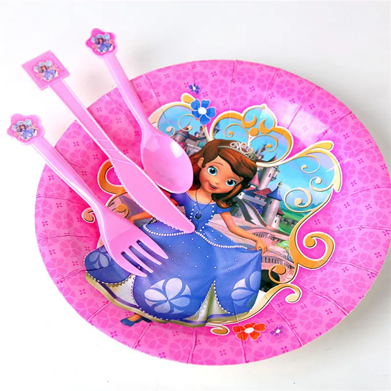 Kit Pratinho Infantil Copo Rosa e Talheres Princesa Sofia e Jogo Americano